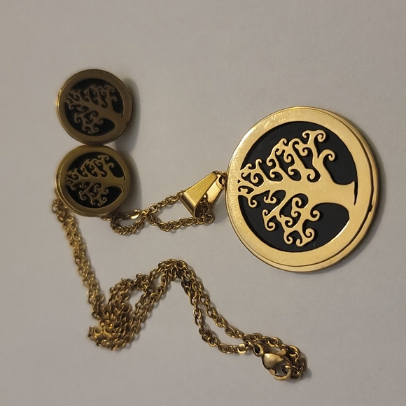 GOLD & BLACK MONEY TREE 3D EARRINGS SET - Picture 5 of 5